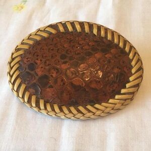 Vintage 70s Hippie Western Bohemian Genuine Snake Skin & Leather Belt Buckle